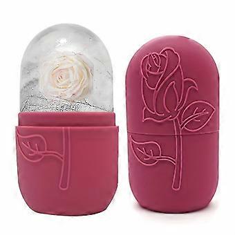 Silikon-Eis-Gesichtsroller, wiederverwendbarer, gefrorener Massager mit Rosenmuster für die Gesichtsmassage, parfümfrei, batterielos