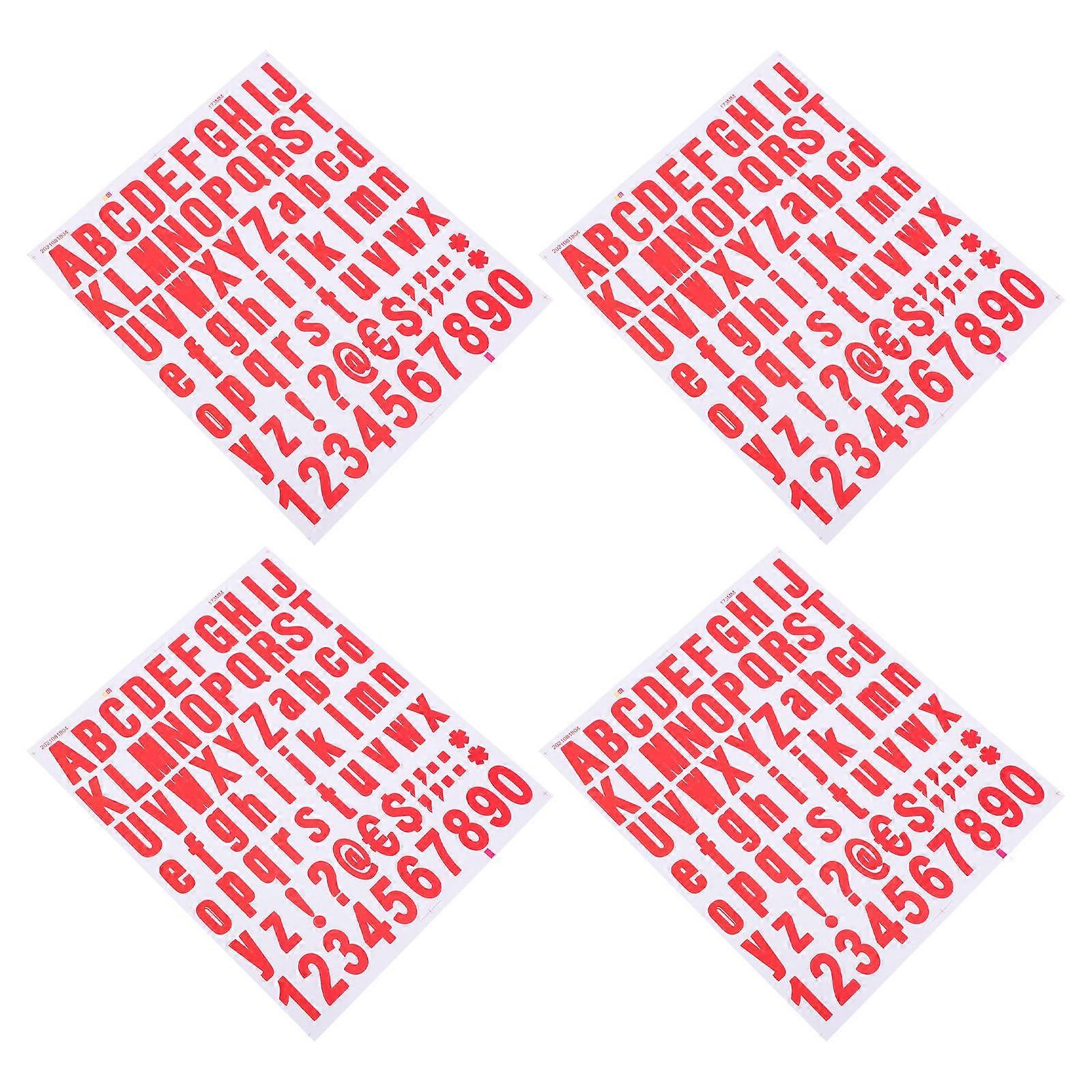 Alphanumeric Stickers PVC Creative Decals for Decoration 4Pcs Red Set