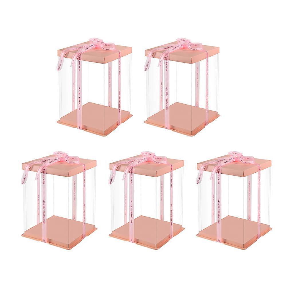 Cake Box Pink Transparent for Storage 5Pcs Double Layer Design