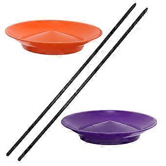 Juego de 2 platos giratorios para malabarismo: plato giratorio con palos para malabarismo, accesorio de plástico para circo, trucos de equilibrio y espectáculos circenses.