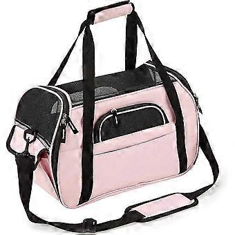 Cat Dog Carrier Bag Breathable Shoulder Bag for Small Pet Carrier Soft Lightweight Comfortable for Travel by Car Train Airplane(Pink, L-48x25x33cm)