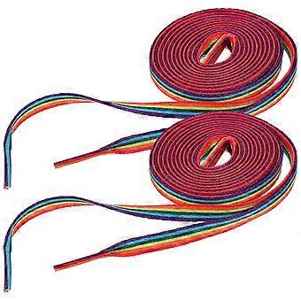 2 Pairs Rainbow Flat Shoelaces for Sneakers Athletic Shoes, Bright Polyester Laces for Kids and Adults