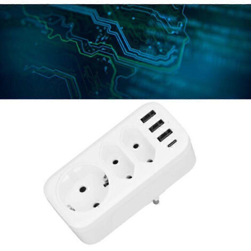 7-in-1 Multiple Socket Triple 3-Way Adapter 3 USB Interfaces 1 Type C Interface AC100-250v Conversion--Trimec