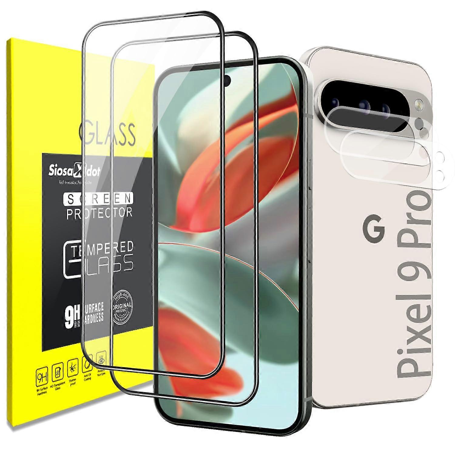 Screen Protector and Camera Lens Protector 2+2 Pack for Pixel 9 Pro, 9H AntiScratch Full Coverage Tempered Glass