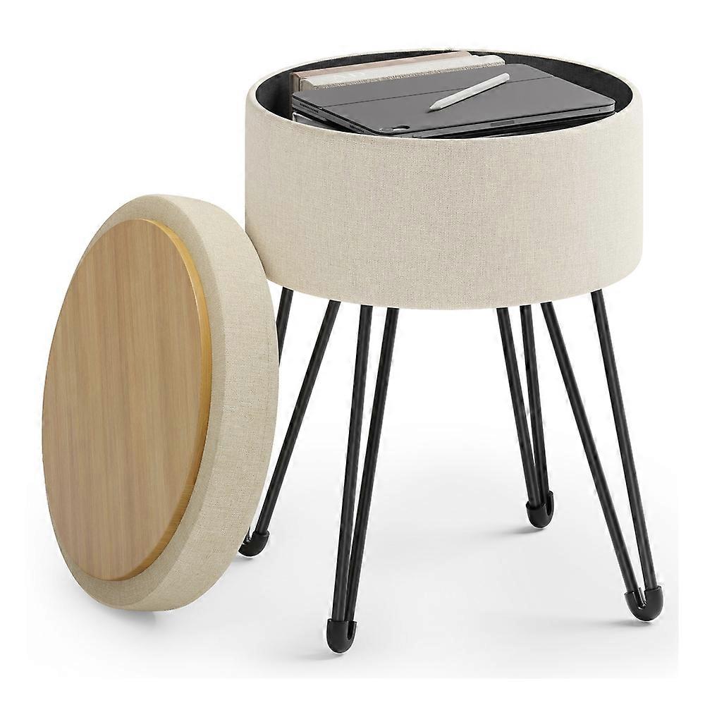 Small Vanity Stool Chair with Storage Cream White 15.4"D