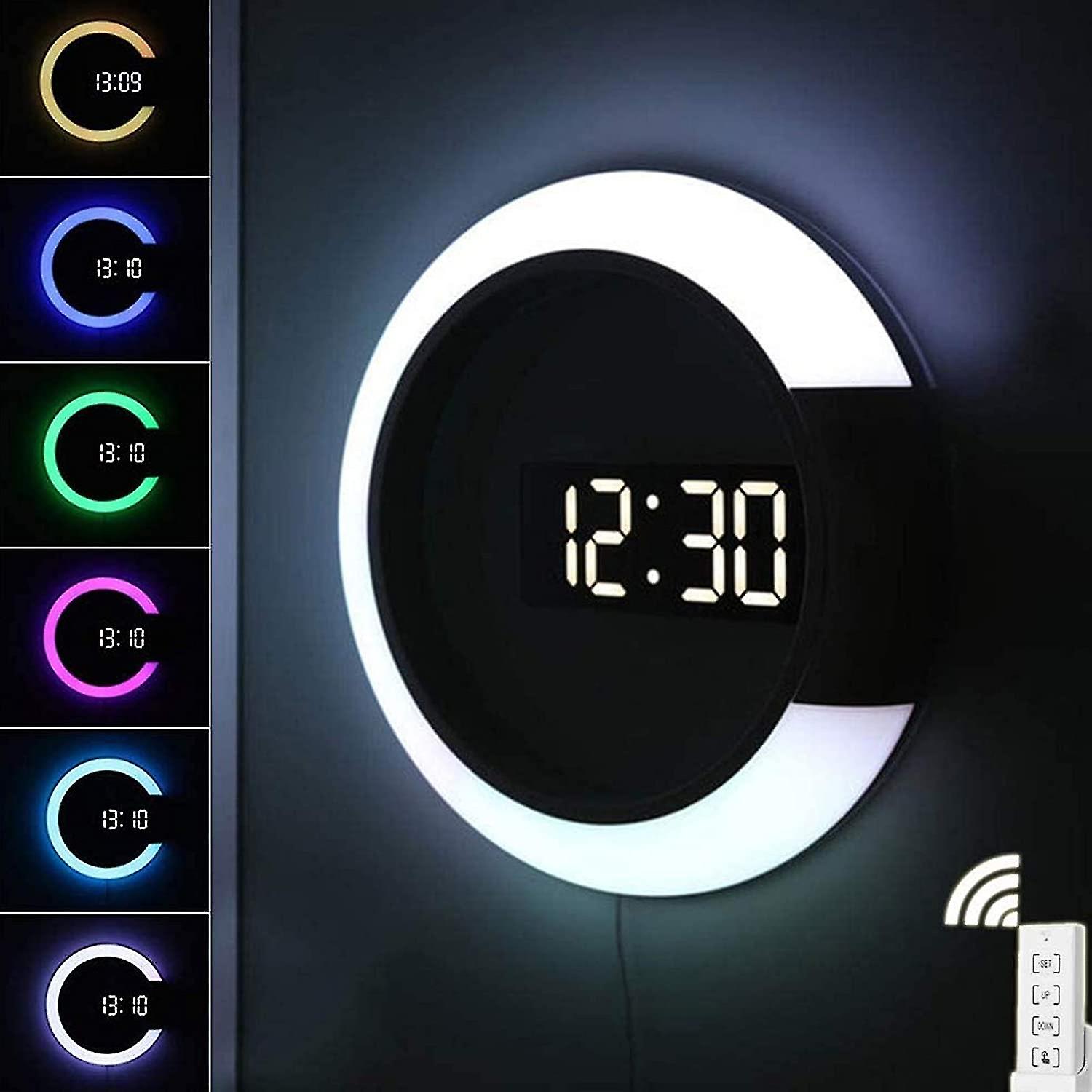 Led Light Wall Clock, 7 Colors Can Be Adjusted Temperature Display ...