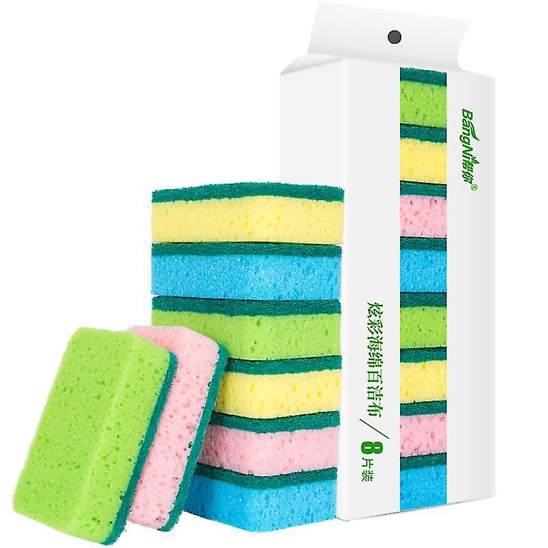 10X8x3cm Assorted Color Sponges & Scouring Pads 8pcs Colorful Double Sided Scouring Pad Sponge Clean