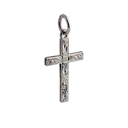 Silver 20x12mm hand engraved solid block Cross