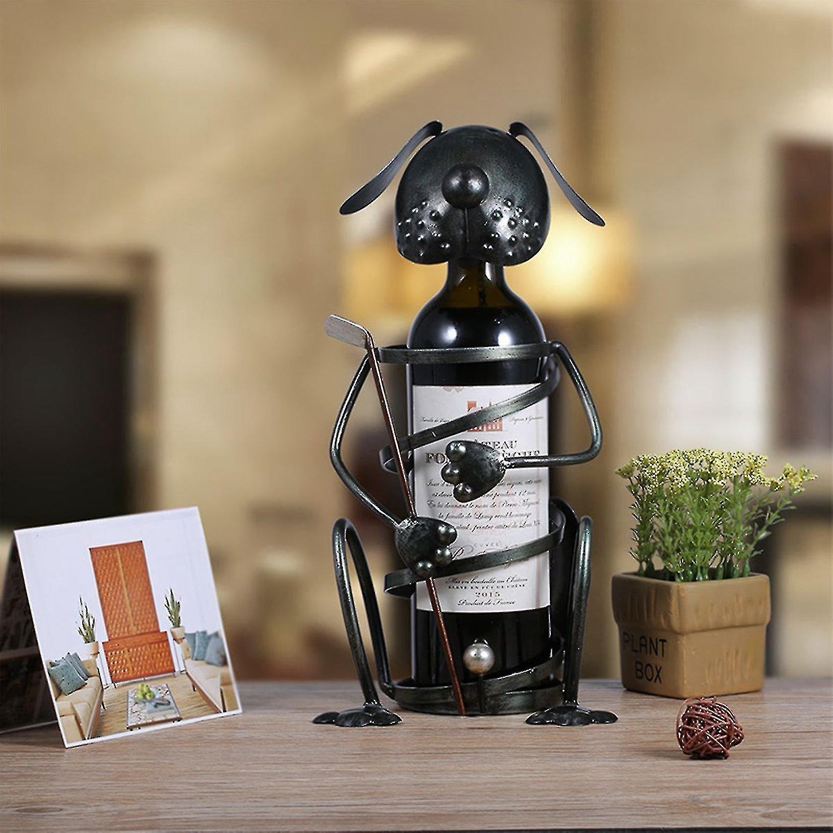 Puppy Wine Rack With Golf Iron Animal Figurine Wine Holder Practical