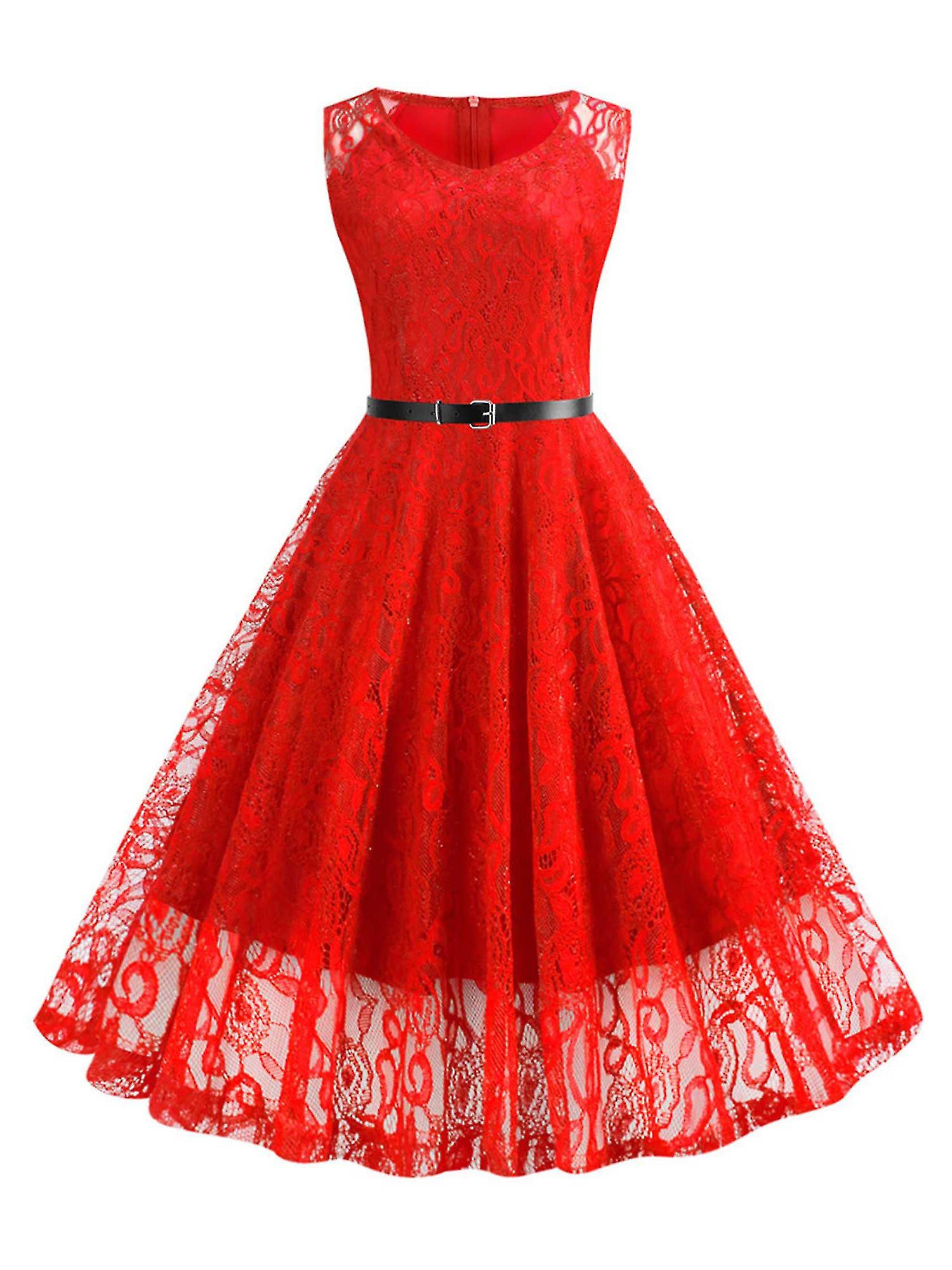 Robe mi-longue rétro rockabilly en dentelle pour femme, style années 50-60, tenue de soirée, style swing