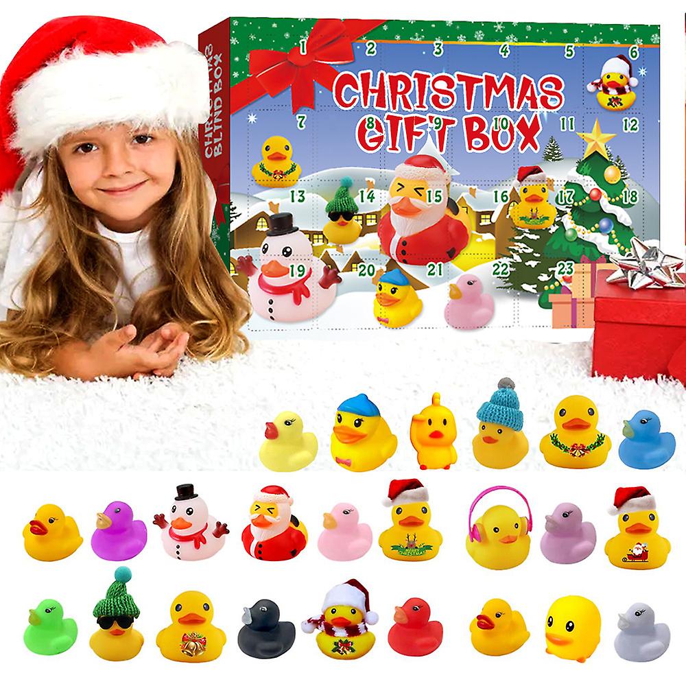 2022 Jul överraskning Blind Box 24 dagar Nedräkning Adventskalendrar Barn Pojkar Flickor Julklapp - Rolig gummi Anka Badleksak