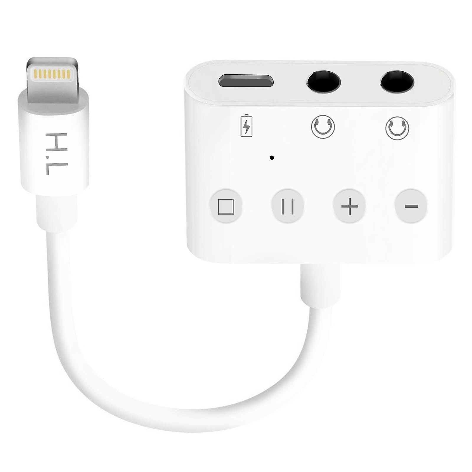 Audio and Charge Adapter Lightning to Lightning and Double Jack 3.5mm 12cm White