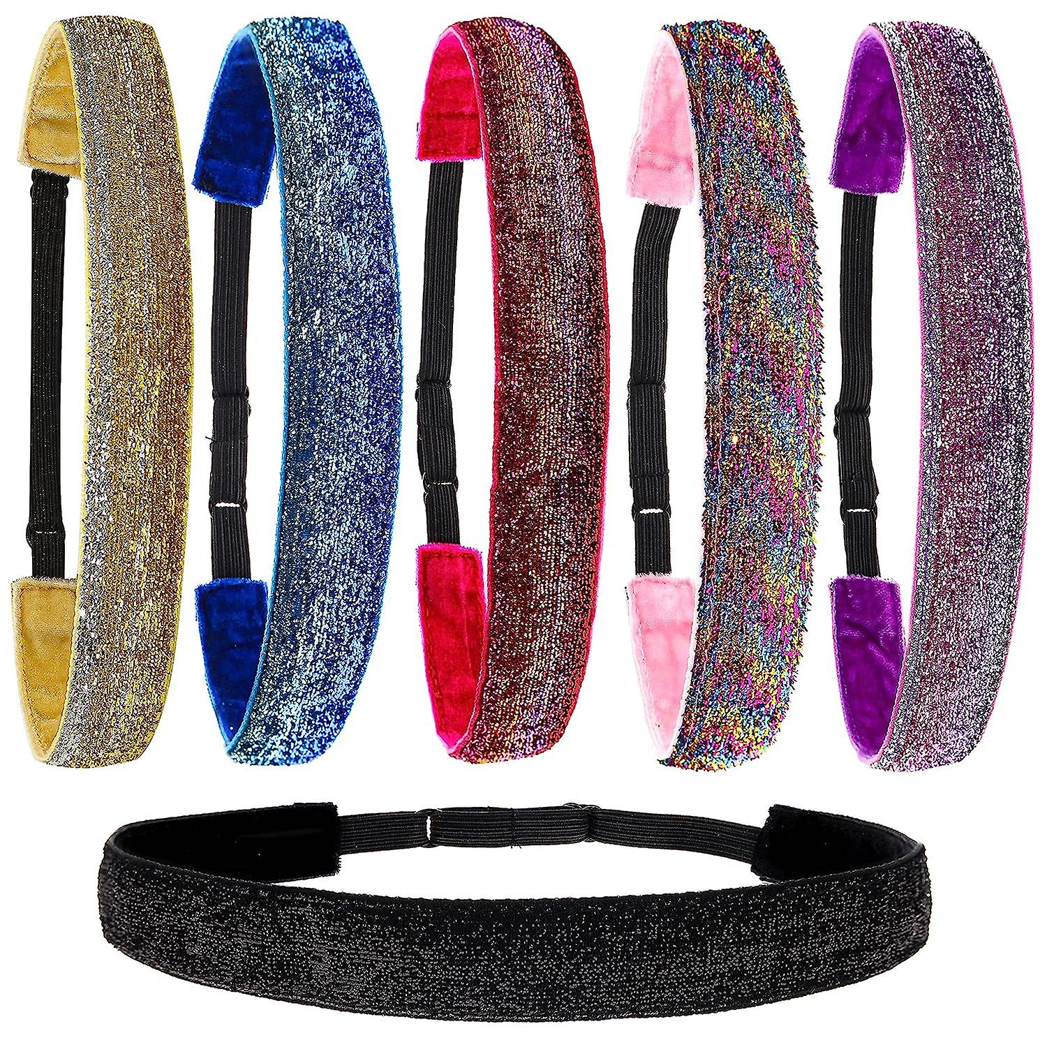 6 Glitter Headbands for Girls, Adjustable Non Slip Head Bands for Kids Stretch Elastic Headband