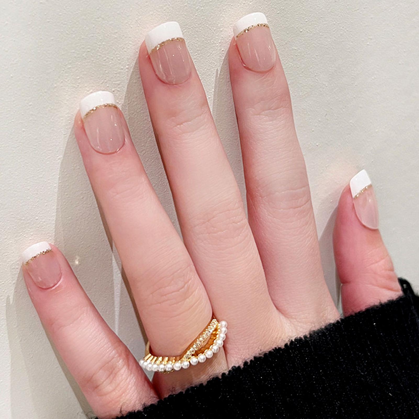 French White & Silver Tip Short Manicure With Charming Design Com