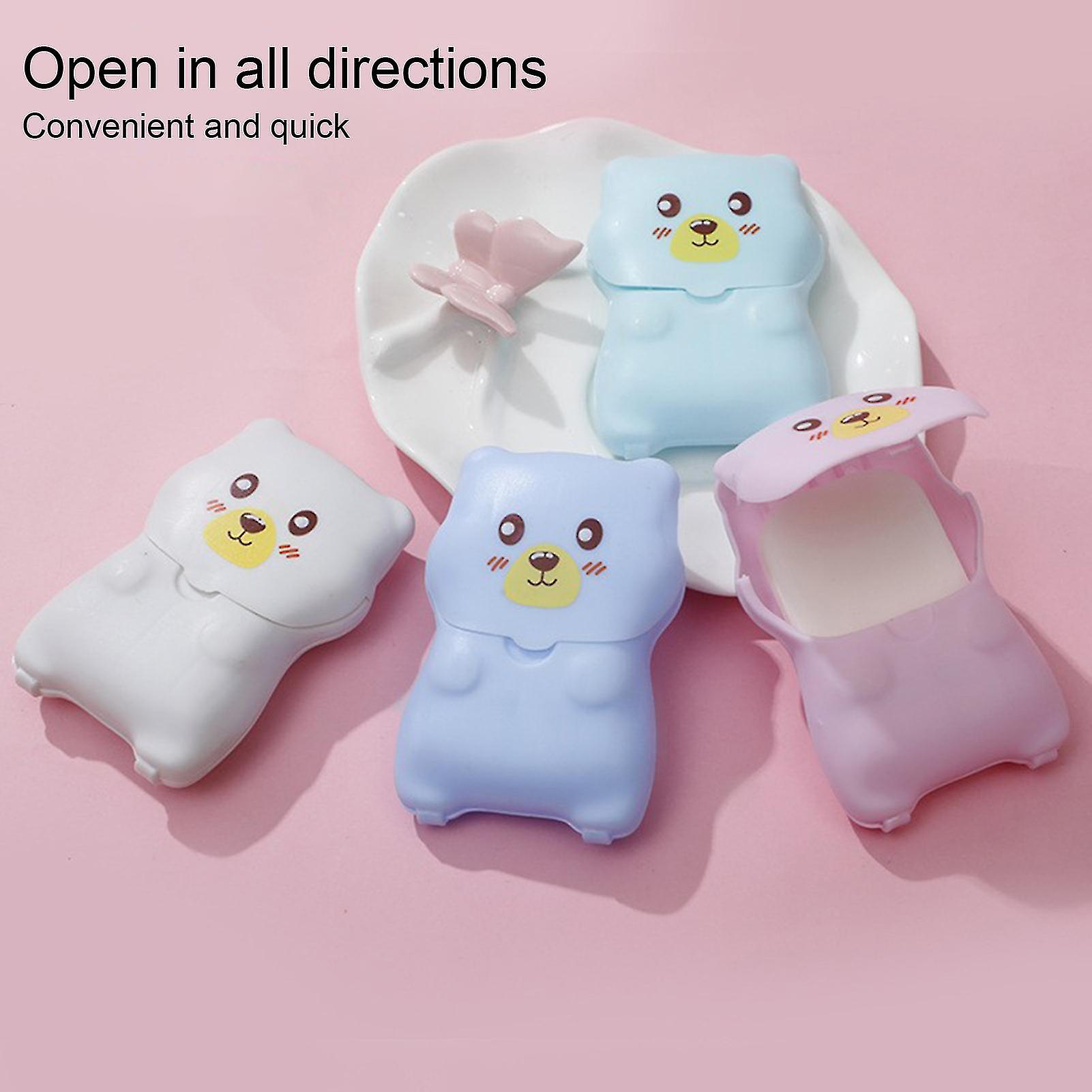 Trumsen 50pcs Voyage Savon Papier Creative Bear Shape Draining Box Facile à transporter Moussage Bai