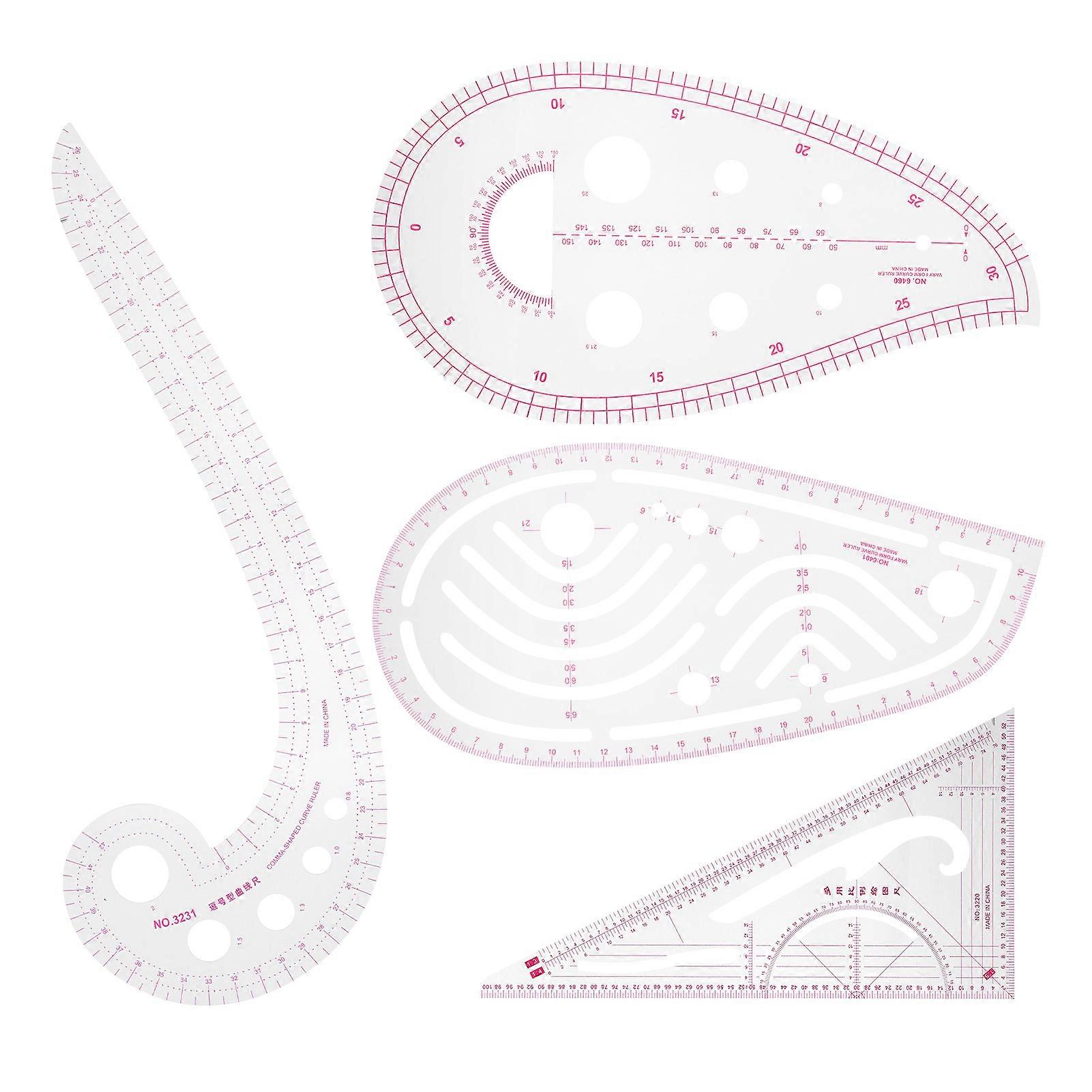 4Pcs Curve Ruler MultiFunction Vary Form Sewing Grading Proofing Plastic Clothing Design Tool