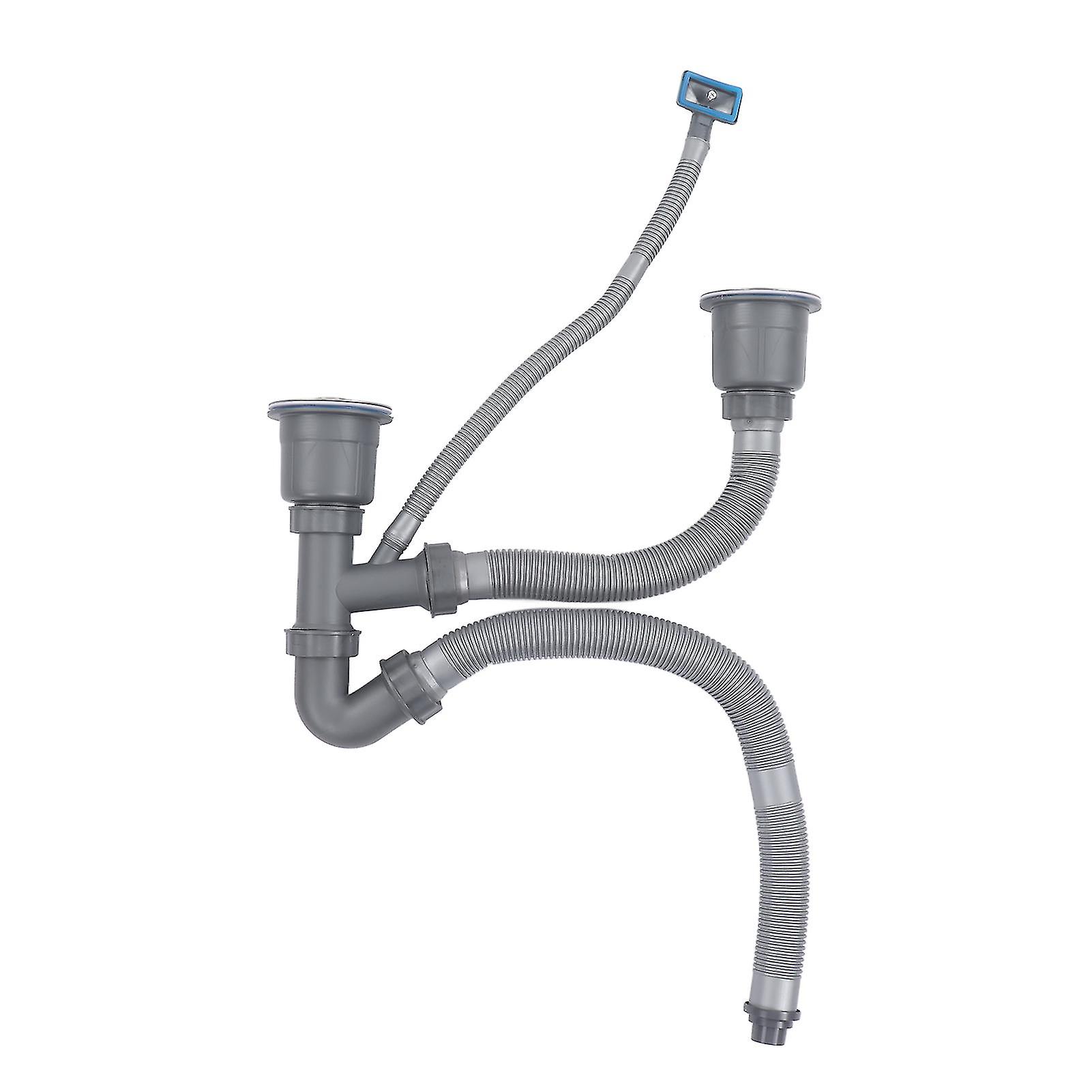 Double Sink Drain Kit Odour-Resistant Quick-Connect Drainage Pipe Durable PVC Material Space-Saving Easy Installation For Kitchen Sink