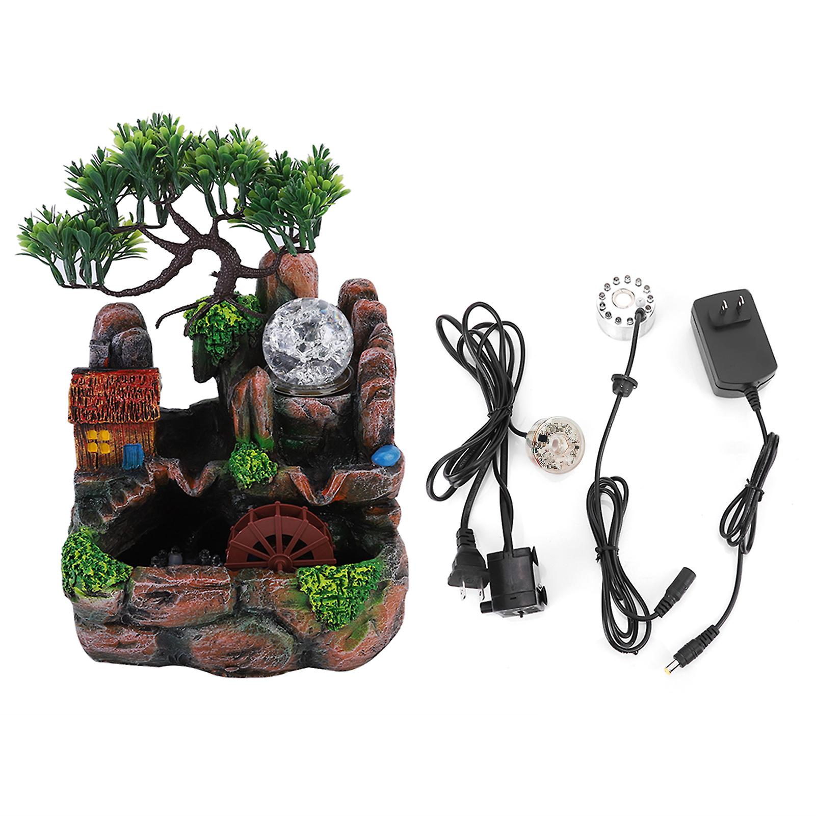 Simulation Resin Desktop Fountain Rockery Decor with Atomizing Feature, Home Ornament Decoration with 110V US Plug