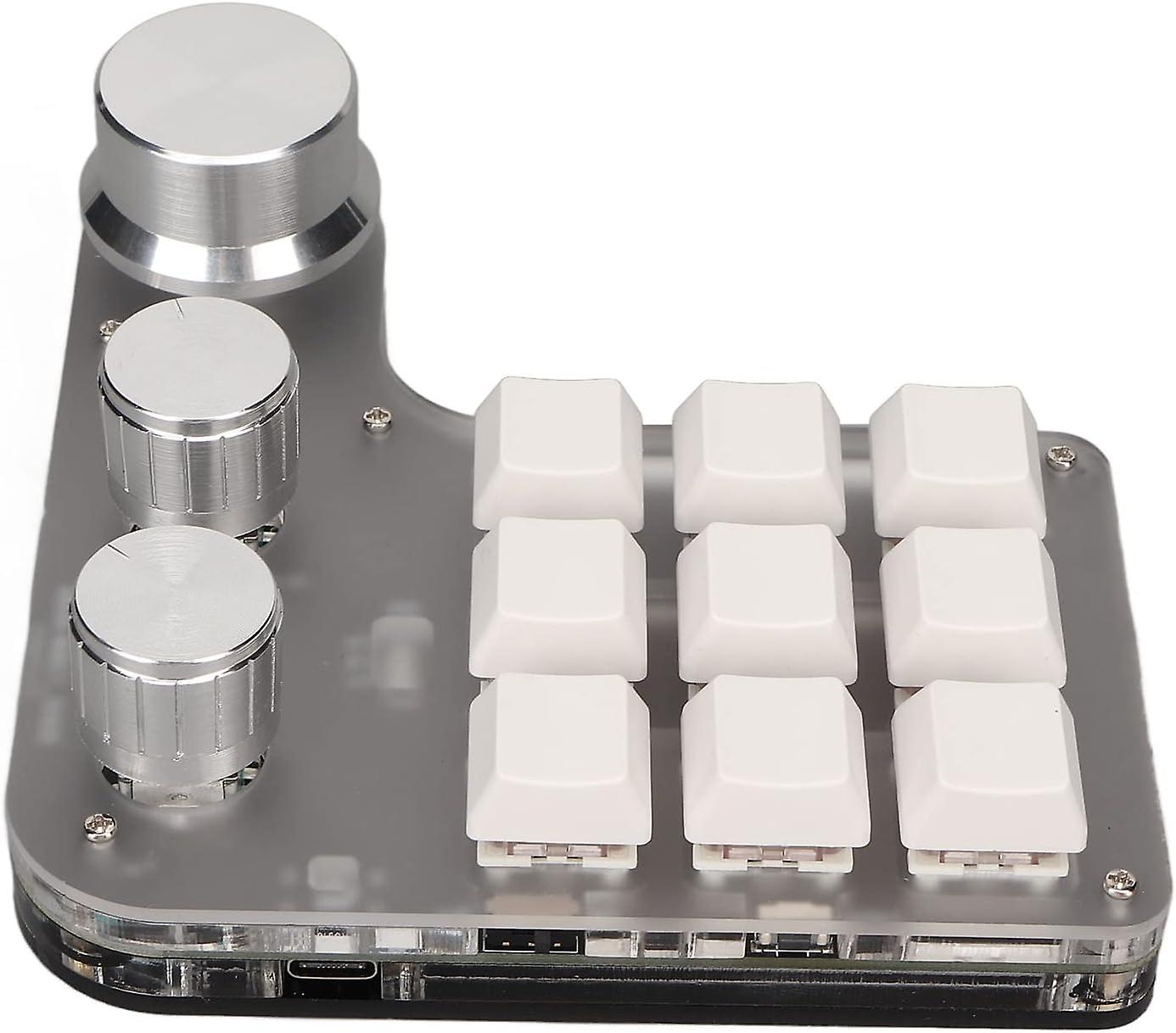 9 Keys Mini Custom Keypad, 3 Knobs Programmable Macro Keypad with RGB Backlit, One Handed Mechanical