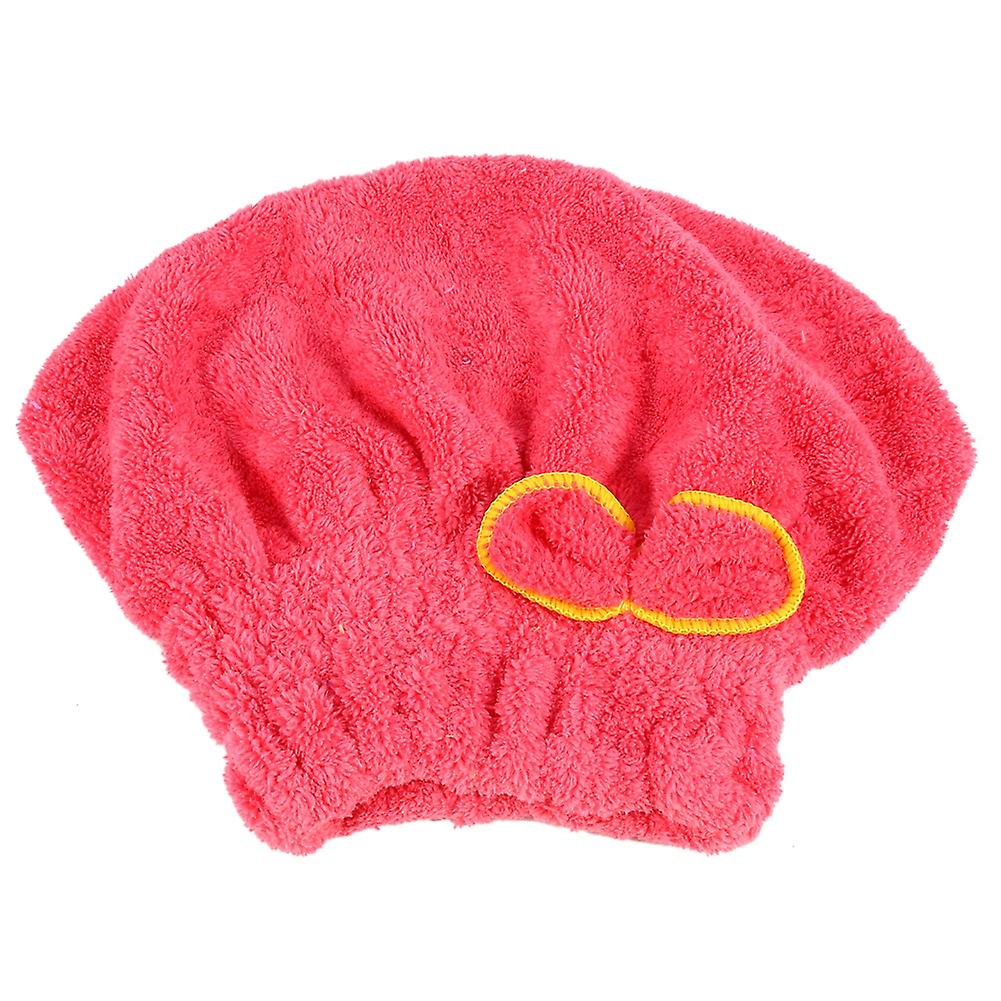 Quick Fast Drying Bath Tower Hat Cap Soft Coral Velvet Bowknot Hat Shower Cap(watermelon red)