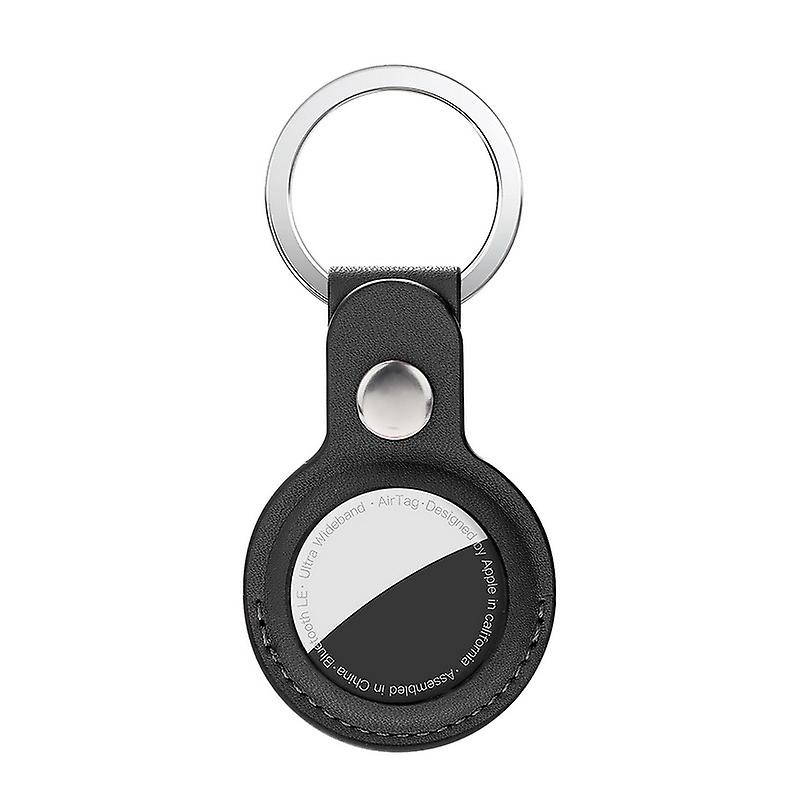 For Apple AirTag Leather Keychain, Single Hole (Black)