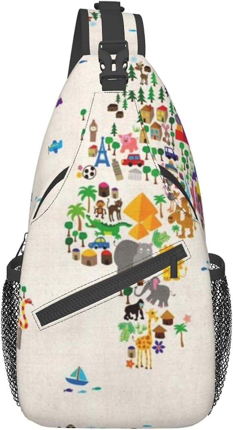 AL718 תיק חזה צולב מפת העולם Crossbody עמיד קלע תרמיל תיק נסיעות מזדמן עבור יוניסקס