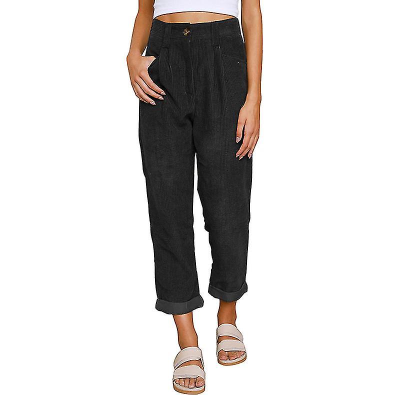 Damen Casual Cordhose Hohe Taille Lockere Hose Retro Einfarbig Geknöpfte Gerade Hose-rx