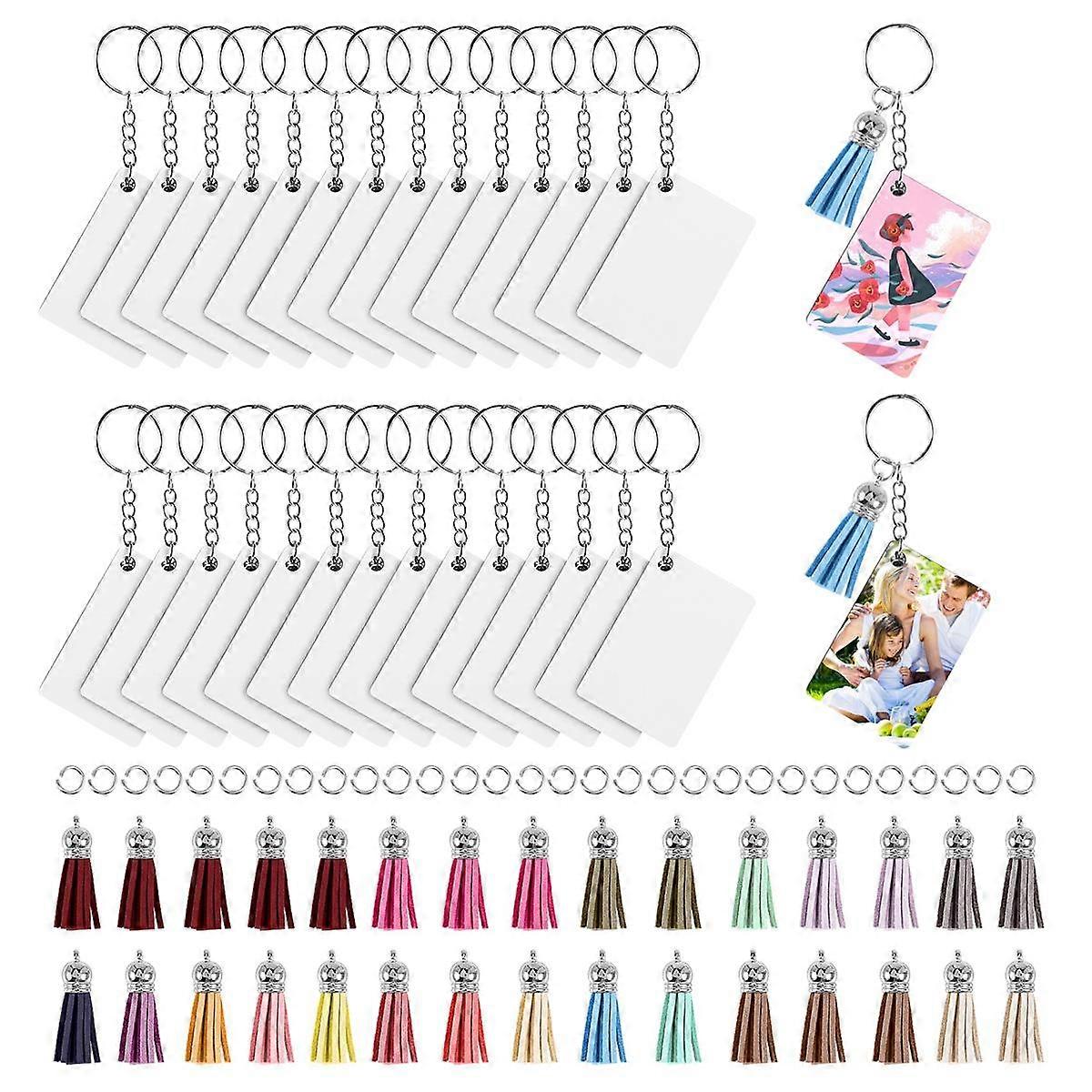 Sublimation Keychain Blanks Bulk, set of 30 Sublimation Keychain Blanks Set with Tassels, Keychain