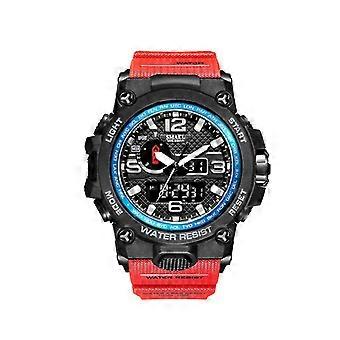 Relojes Jianghuo-Relojes de pulsera de cuarzo,Reloj deportivo pequeño-Hombres Iluminación de luz digital analógica de doble pantalla Reloj de pulsera de cuarzo electrónico resistente al agua,Rojo