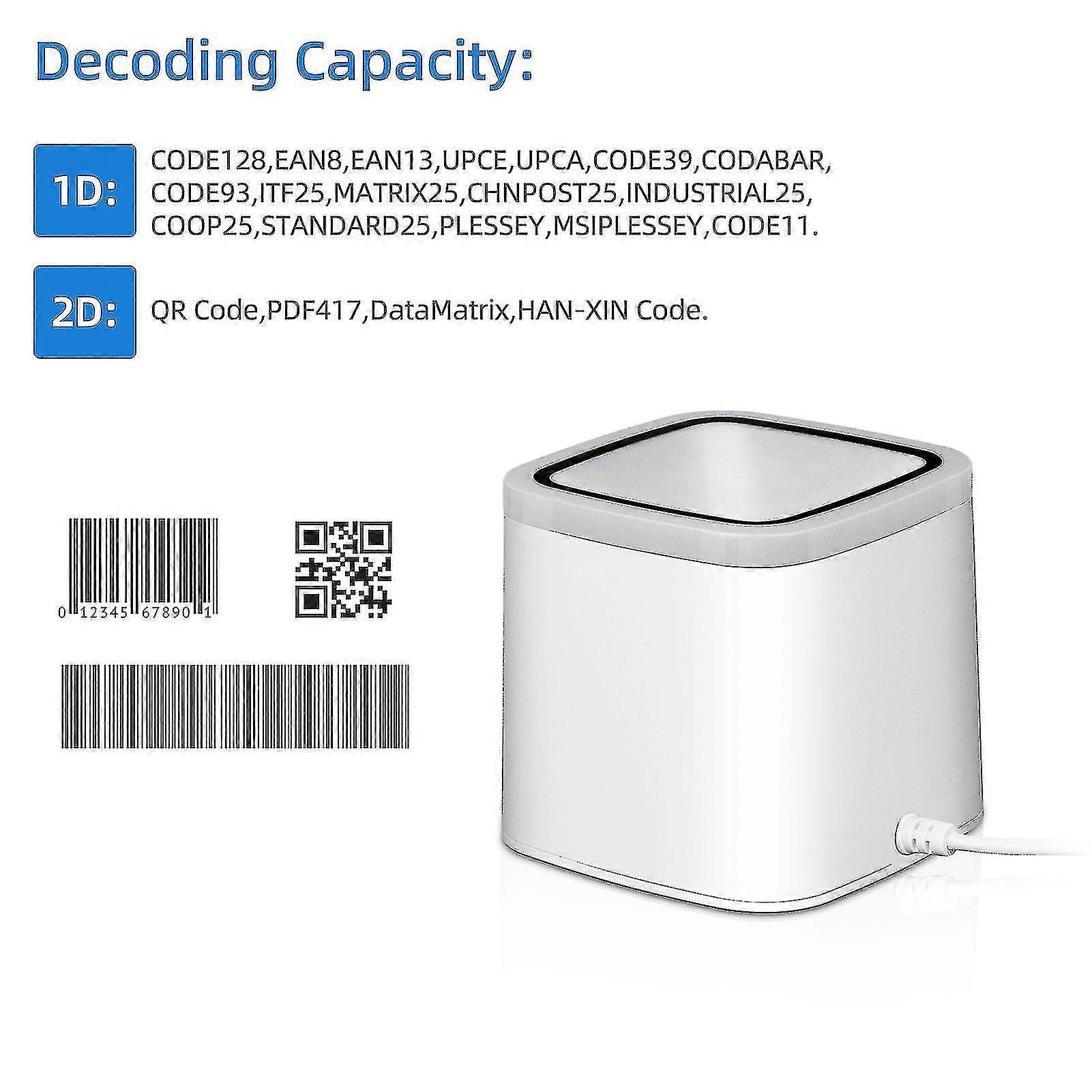 Scanner de codes-barres QR, lecteur de codes-barres filaire USB mains libres, capteur d'image CMOS, scanner de bureau, grande fenêtre de numérisation