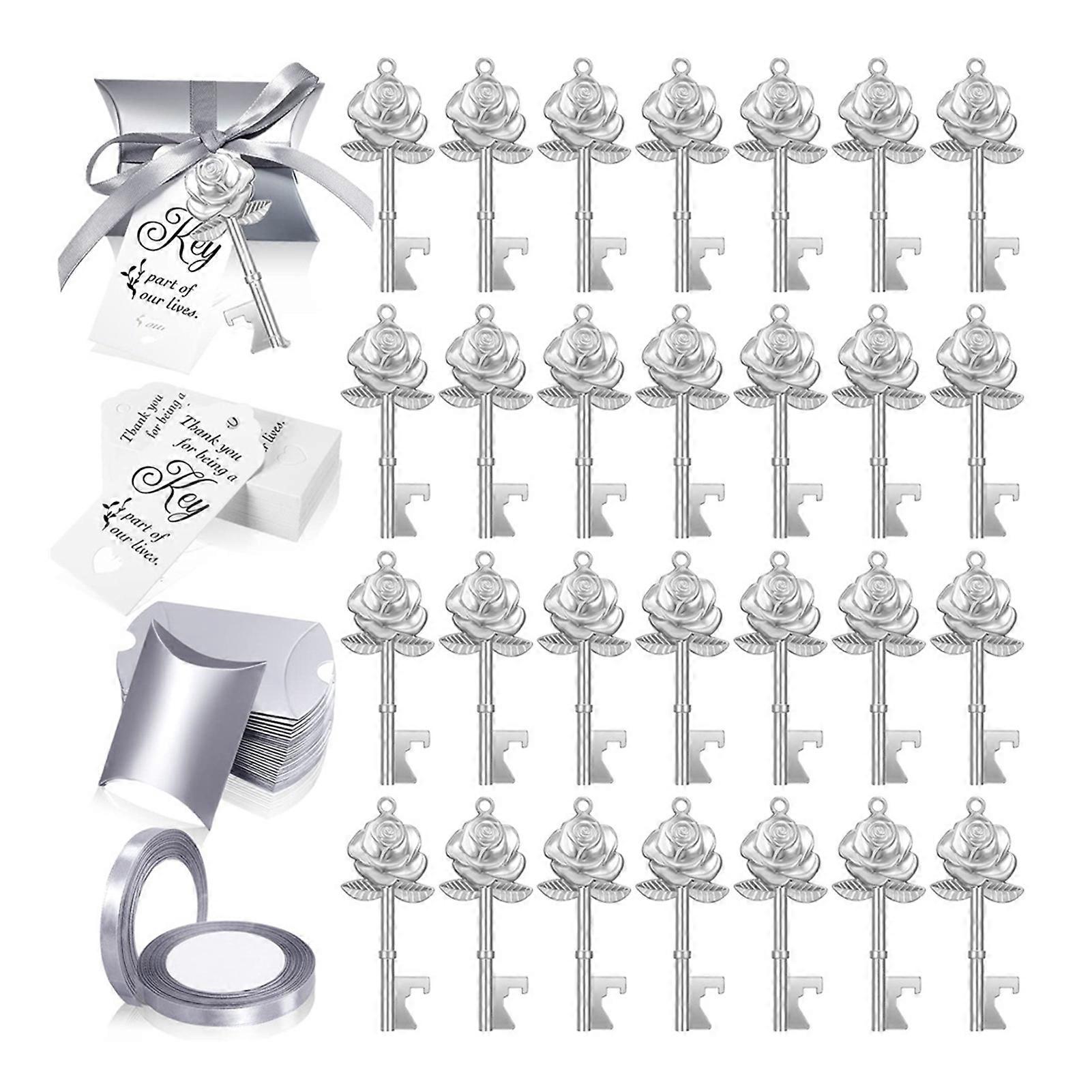 50PCS Vintage Key Bottle Opener Set with Candys Box/DIY Thank You Card for Wedding Party Favors