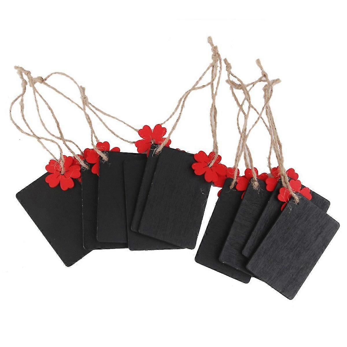 10pcs Mini Rectangular Hanging Wooden Blackboard Gift Price Tags (Red Flower)