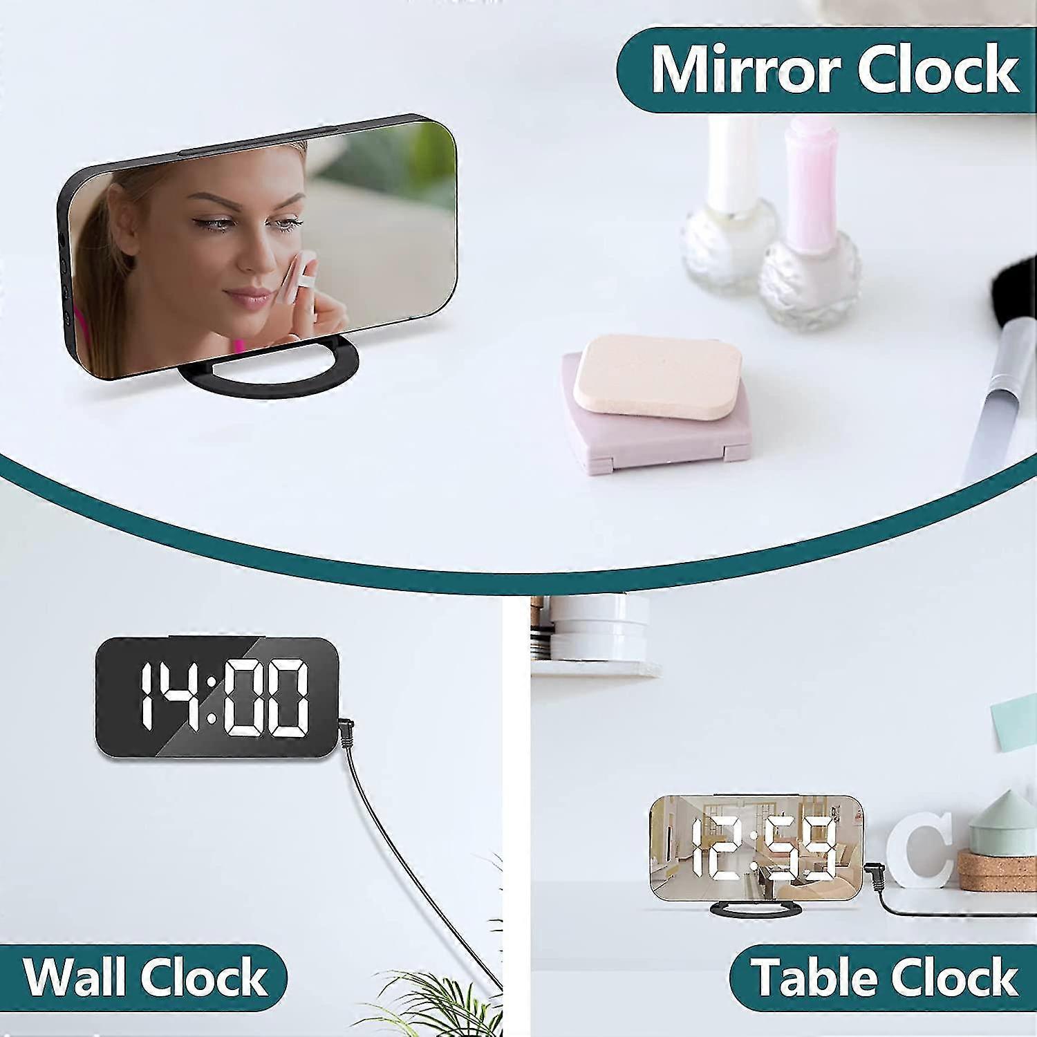 Digital Alarm Clock, Alarm Clocks Bedside, Non Ticking Alarm Clock, Alarm Clock With Dimmable Led Display, Digital Mirror Alarm, Snooze, 3 Dimmer Mode