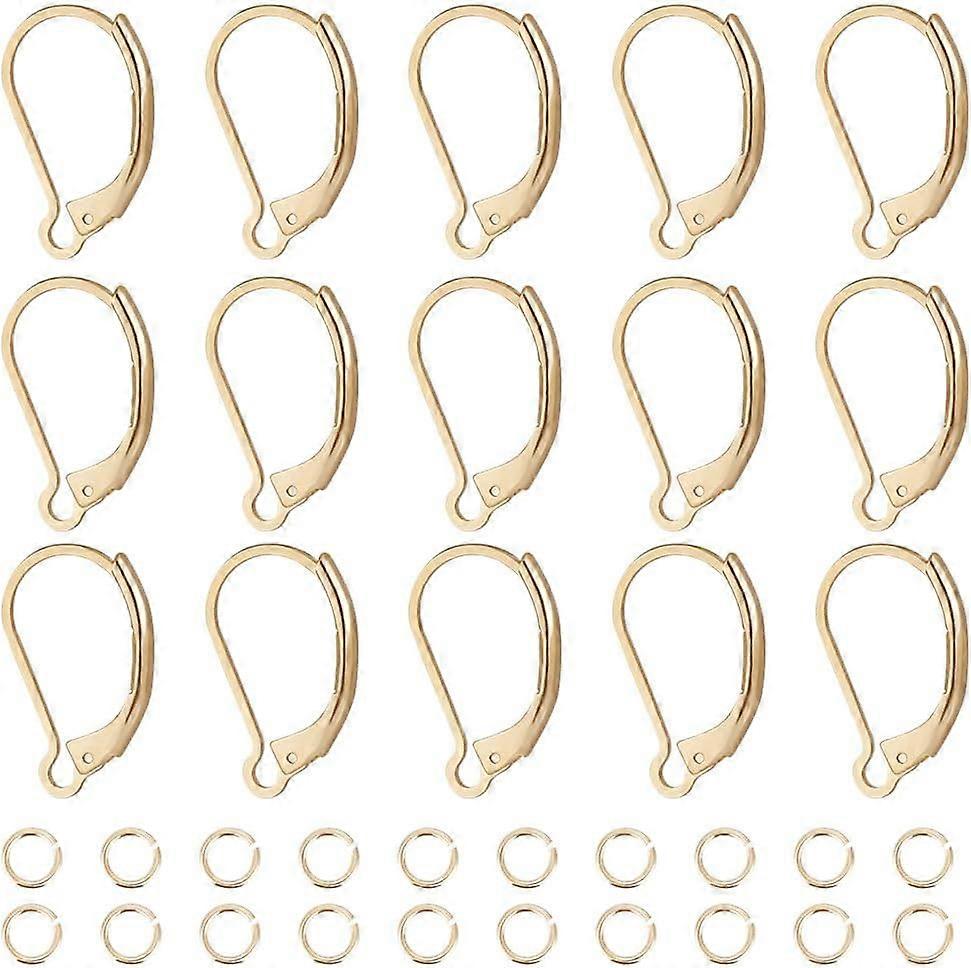 20Pcs Leverback Earring Findings 24K Gold Plated Brass Clasp Earring Hooks 16.5x10mm Ear Wire Clip Earring Connector with 20Pcs Open Jump Rings