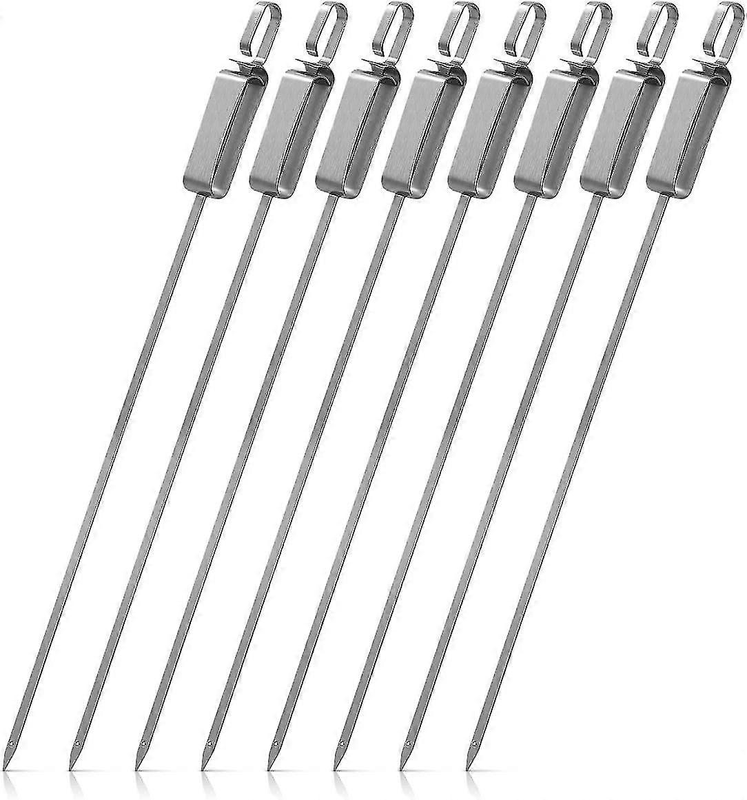 Stainless Steel Barbecue Skewers - Set Of 8x Meat Vegetable Skewer - Metal Spikes With Slider For Bbq Grill - 41cm