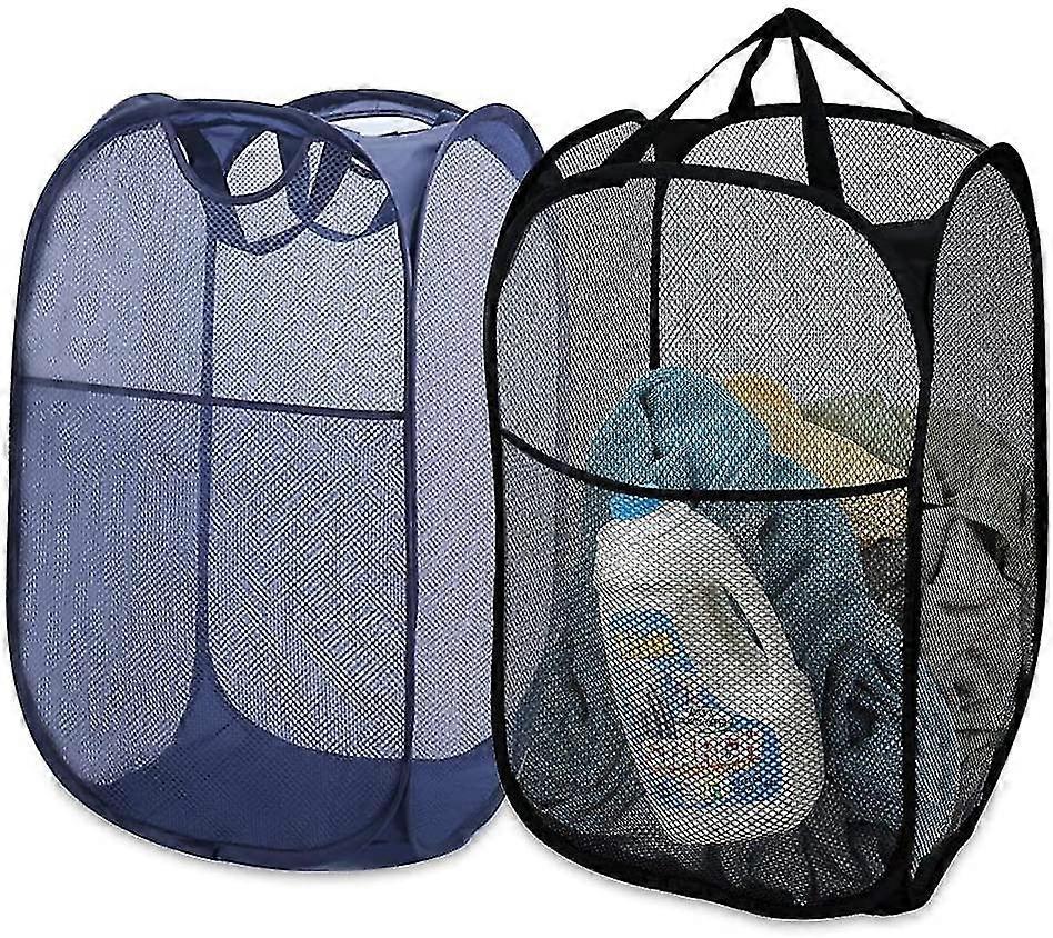 2 pcs mesh laundry basket, foldable, durable handles, portable