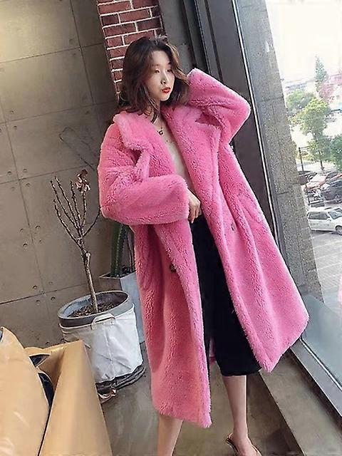 נשים חורף פרווה מלאכותית מעיל ארוך חם שרוול ארוך נקבה מעיל דובון עבה מזדמנים בגדים אוברסייז רופפים