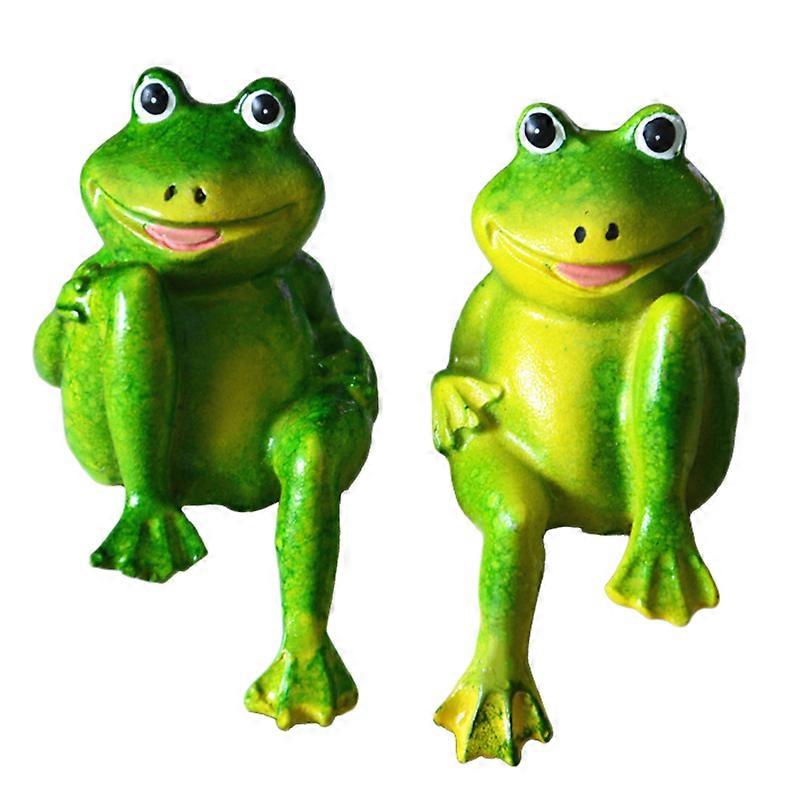 2Pcs/Set Cute Resin Sitting Frogs Statue Outdoor Garden Store Decorative Sculpture Desk Garden Deco