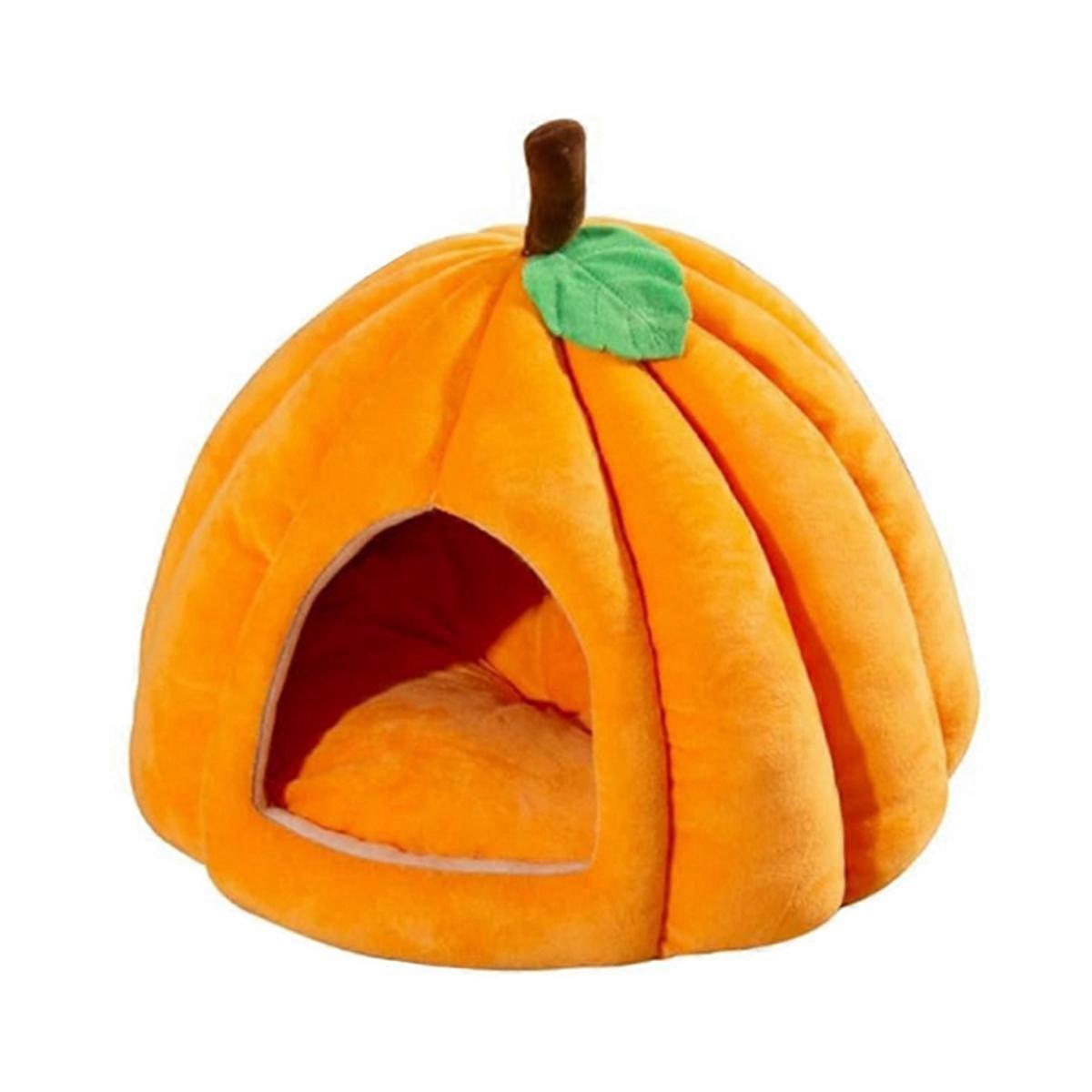 Pumpkin Cat Bed, Cat Beds for Indoor Cats Pumpkin Shape Cat Cave Bed,Cat Tent with Removable Cushion Orange Red S