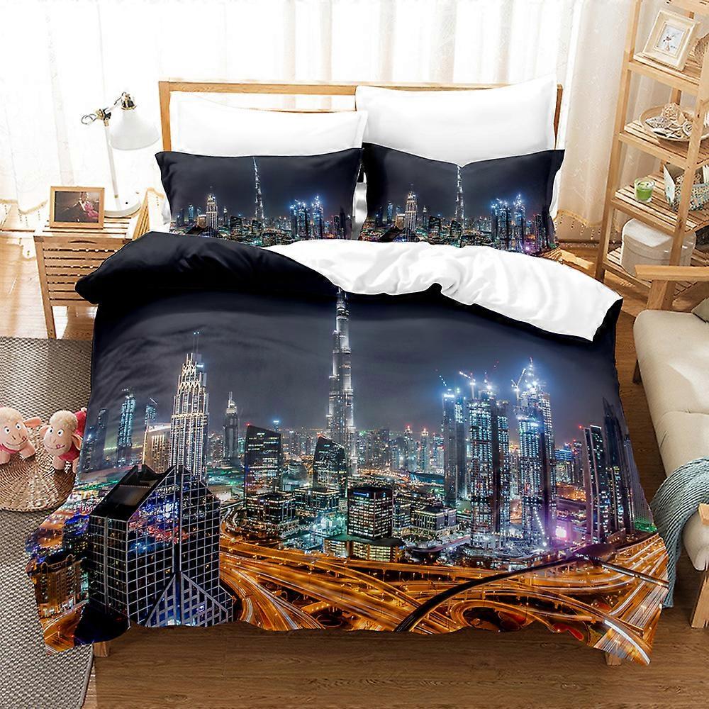 Urban architectural landscape down duvet cover two-piece set 3D printed ultra-fine fiber bed sheet bedding three piece set