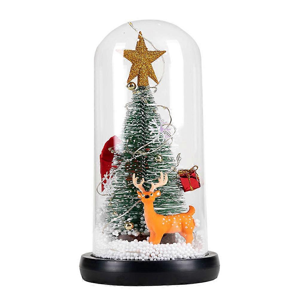 Christmas Tree in Glass Dome Small Christmas Tree Lighting Desktop Ornament Glowing Mini Xmas Tree