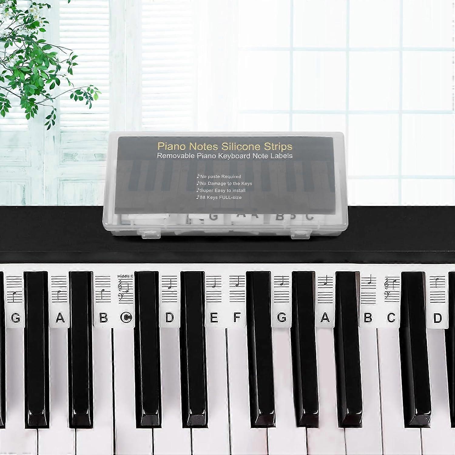 Piano Notes Guide for Beginner, Removable Piano Keyboard Note Labels for Learning, 88-Key Full Size, Made of Silicone, No Need Stickers, Reusable and 