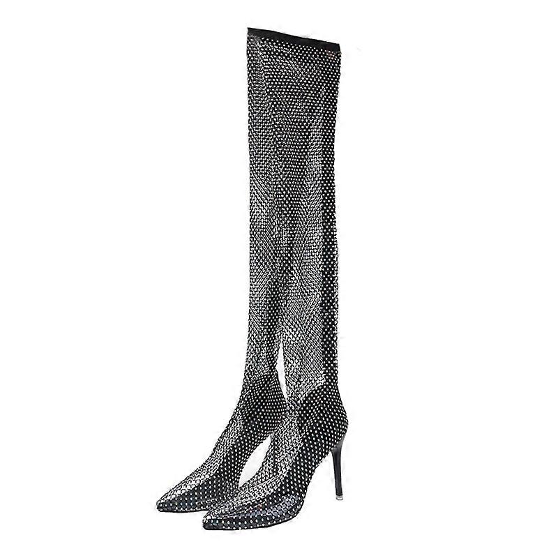 Women's Glitter Rhinestone Boots Thigh High Over the Knee Heels