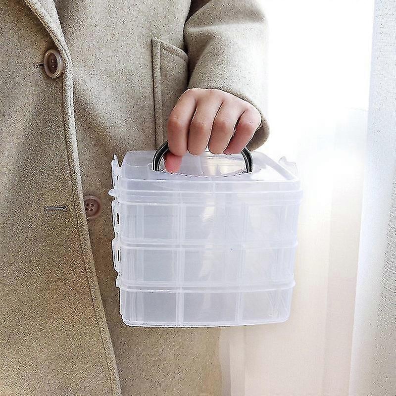 3-tier Clear Plastic Stackable Storage Box - Adjustable Compartment Slots - Up To 18 Compartments