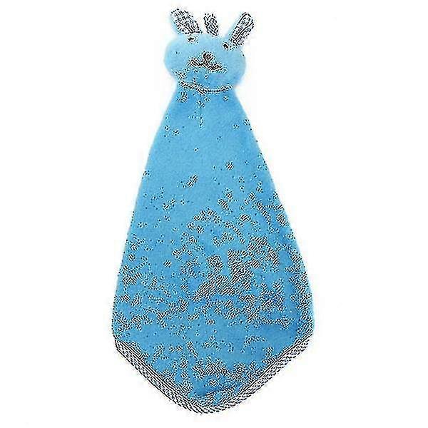 Baby Hand Towel Cartoon Animal Rabbit Plush Kitchen Soft Hanging Bath Wipe Towel(color:blue)