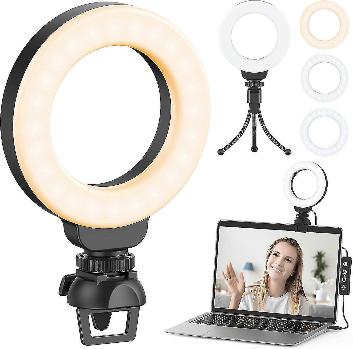 Ring Light With Tripod And Clip, 4'' Video Conference Light, Selfie Ring Light, Adjustable Led Ring Light For Live Stream/makeup/video