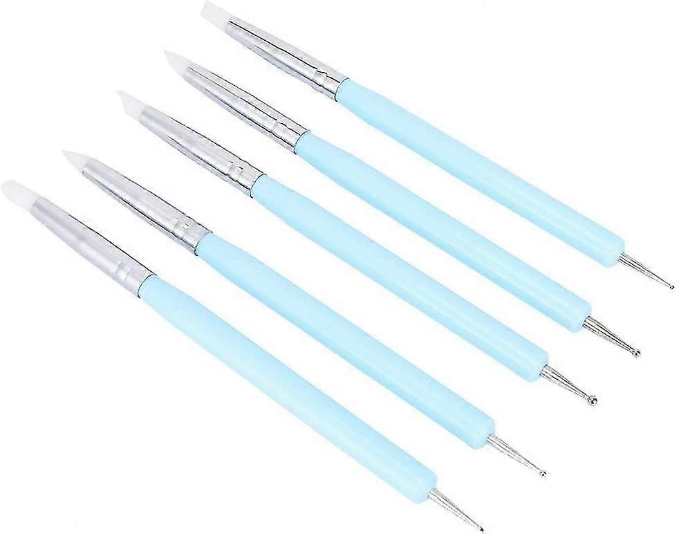 Silicone Clay Sculpting Tools, Double Head Rubber Tip Color Shaping Wipe Out Pen Brush Modeling Dotting Tool Pottery Craftblue5pcs