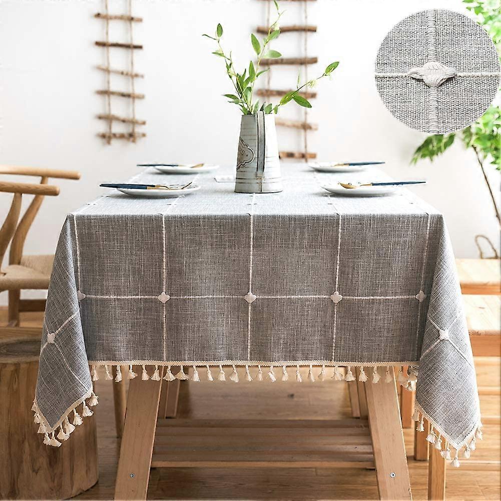 Tablecloth 140x140 Cotton Linen Square Table Cover Cloth,Gray