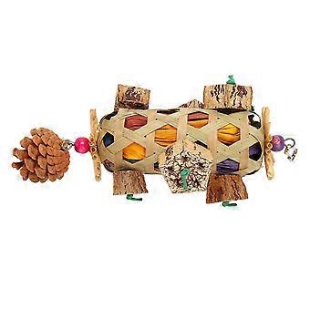 Foraging Chew Toys for Parrots Bite Resistant Bamboo Basket with Pinecone for Bird Cage