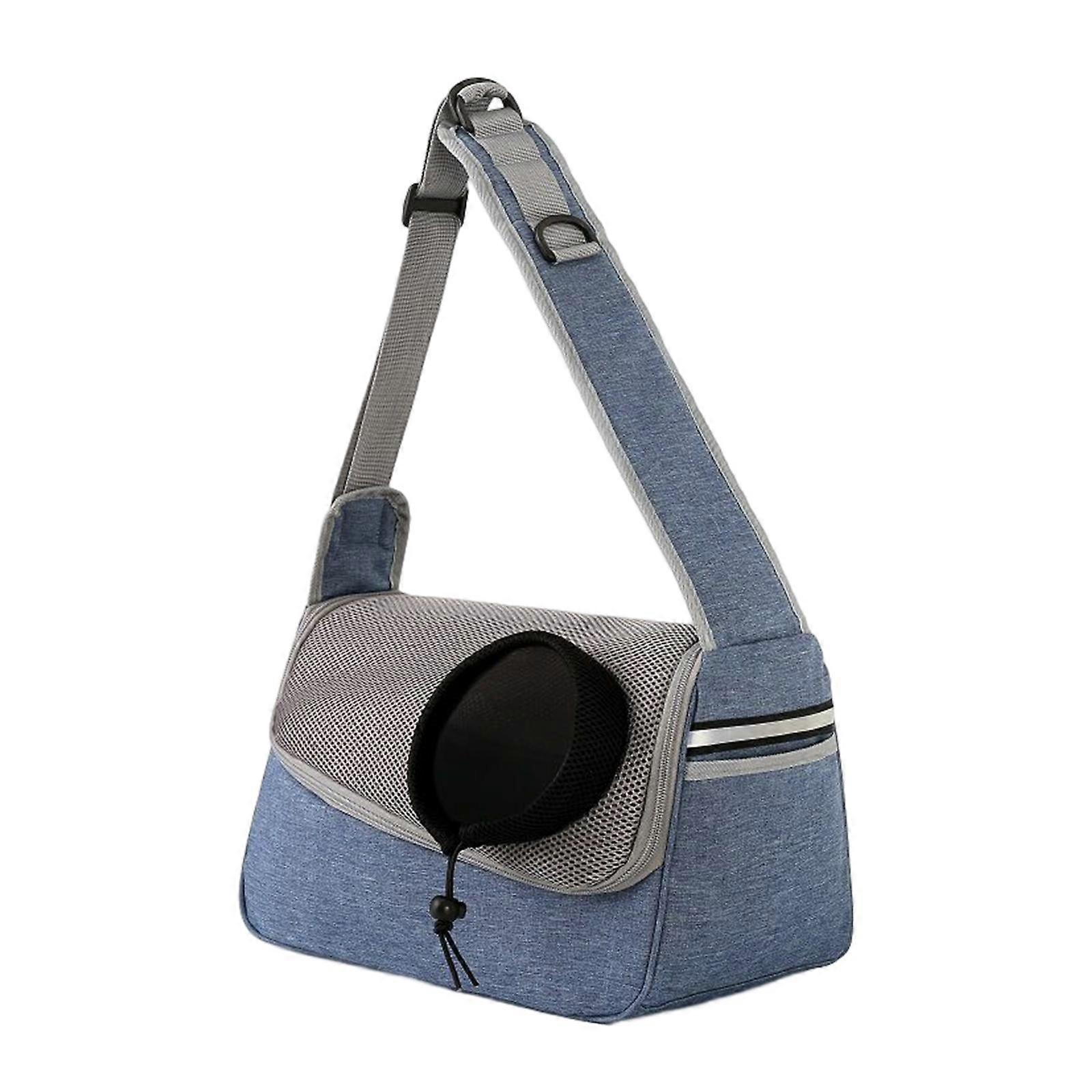 キャットキャリーバッグ反射ストリップ、小型犬用窓付きブルー